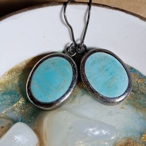 ☘️HOLD for Traci.☘️Vintage Sterling Turquoise French Hook Dangle Earrings